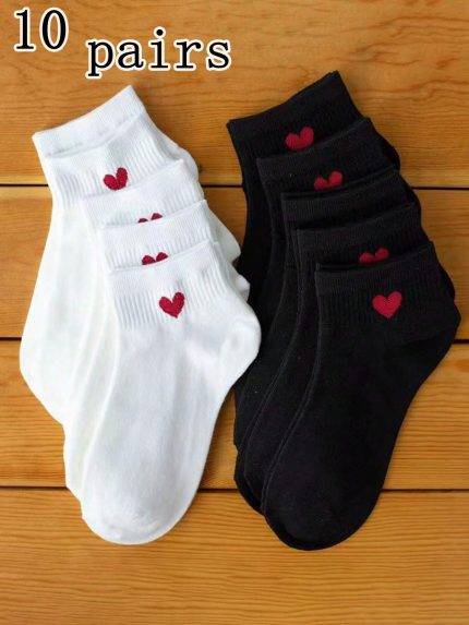 10 Pairs Women/Couple Cute Heart Pattern Versatile Ankle Socks, Invisible Socks Suitable For Daily, Holiday And Outdoor Wear Valentines