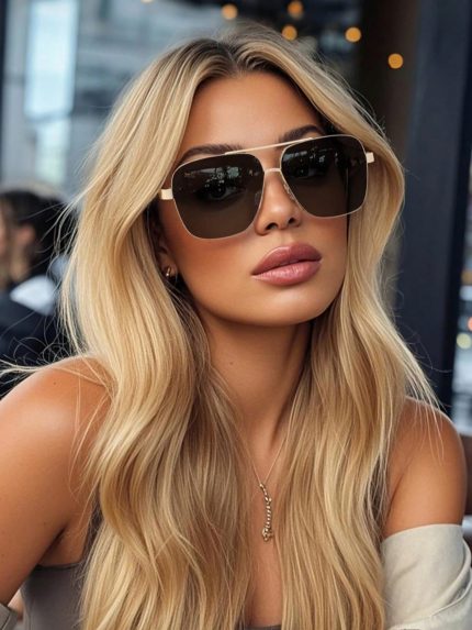 1pair Women Chunky Superior Quality Elegant Matt Square Metal Full Frame Perfect Delicate Fashion Glasses For Vacation Outfits Street-Photography Beach Party Driving Accessories For Summer Beach Vacation,Outdoor,Travel